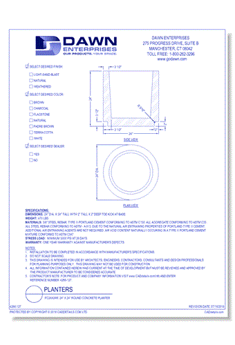 PC24x24R: 24” x 24” Round Concrete Planter