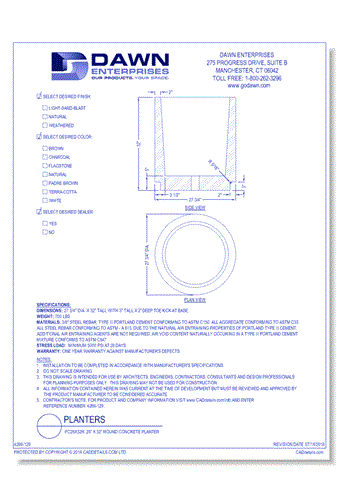PC28x32R: 28” x 32” Round Concrete Planter