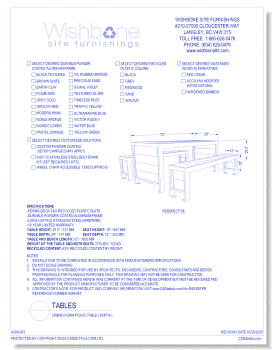 Urban Form Picnic Table ( UFPT-6 )