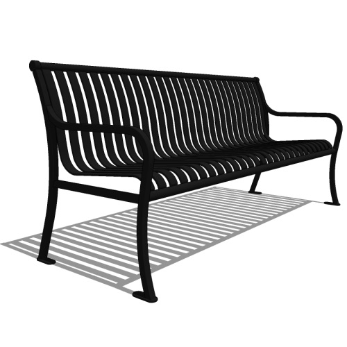 Model CV1-1000: CityView Backed Bench - Vertical Strap, Six Foot Length, Steel Bar Ends