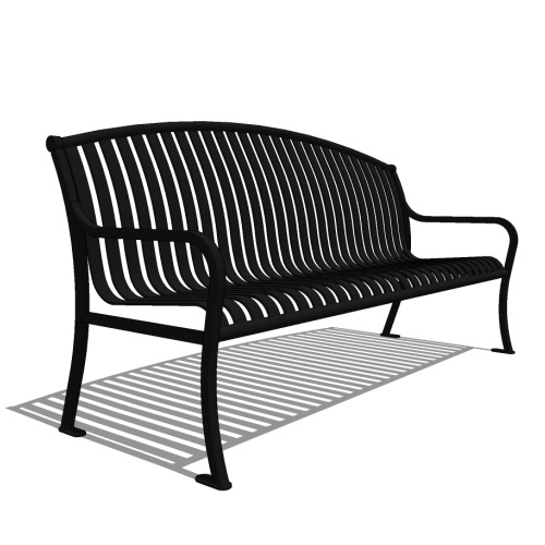 Model CV1-1200: CityView Arch Backed Bench - Vertical Strap, Six Foot Length, Steel Bar Ends