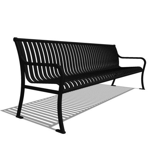 Model CV1-2000: CityView Backed Bench - Vertical Strap Eight Foot Length, Steel Bar Ends