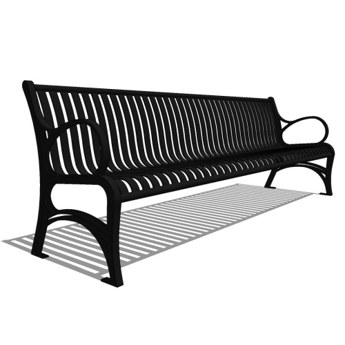 Model CV1-2010: CityView Backed Bench - Vertical Strap Eight Foot Length, Cast Iron Ends