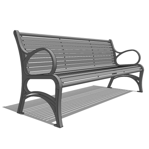 Model WP1-1010: WestPort Backed Bench - Horizontal Strap, Six Foot Length, Cast Iron Ends
