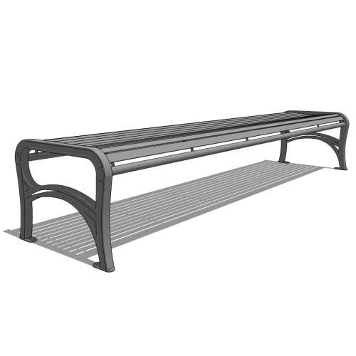 Model WP1-2110: WestPort Backless Bench - Horizontal Strap, Eight Foot Length, Cast Iron Ends