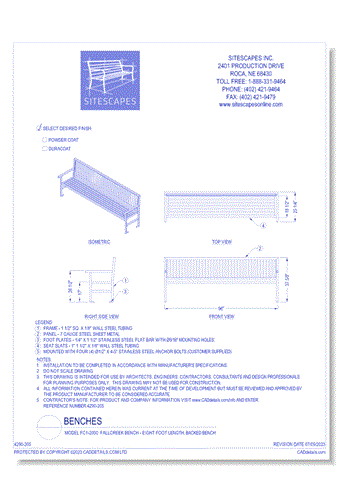 Model FC1-2000: FallCreek Bench - Eight Foot Length, Backed Bench