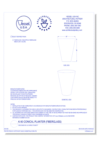 K-90 Conical Planter (fiberglass) designed by La Gardo Tackett