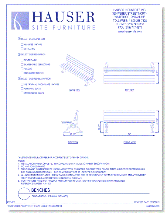 Dundas Bench (PS-606-AL-WD3-WD3)