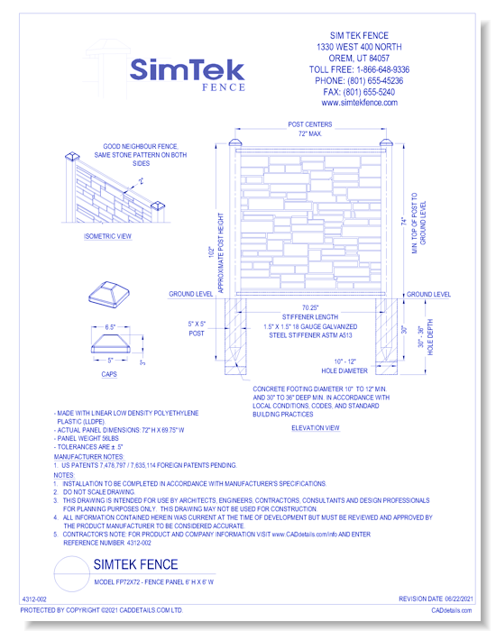 Model FP72X72 - Fence Panel 6' H x 6' W