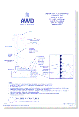 AWD-101	Retaining Wall Drainage - French Drain