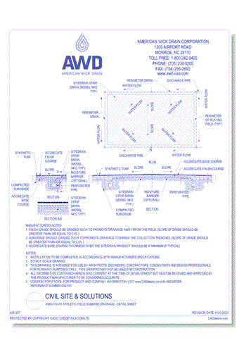 AWD-170-S1 Athletic Field Subbase Drainage - Detail Sheet