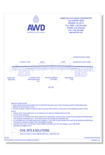 AWD-172 Athletic Field Subbase Drainage - Cross Section