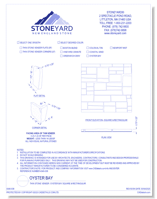 Oyster Bay Square & Rectangular: Thin Stone Veneer