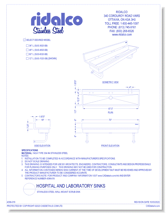 Stainless Steel Wall Mount Scrub Sink