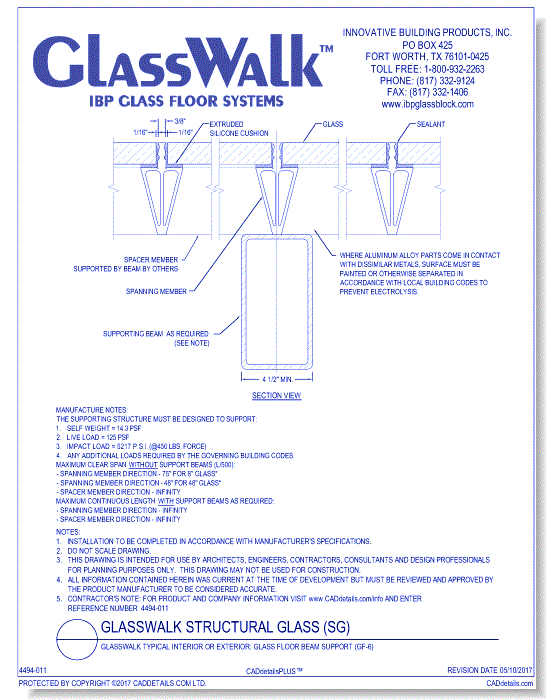GlassWalk Typical Interior or Exterior: Glass Floor Beam Support (GF-6)