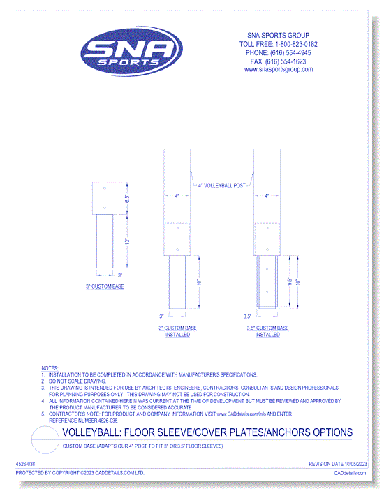 Custom Base (adapts our 4 Inch post to fit 3 Inch or 3.5 Inch floor sleeves)