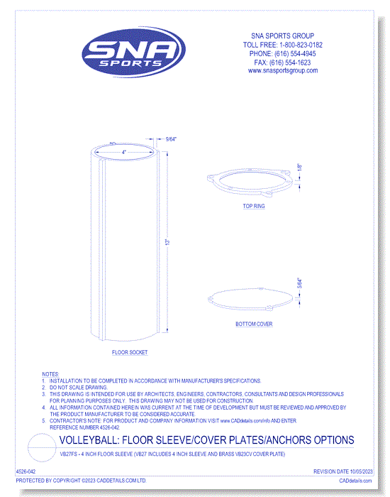 VB27FS - 4 Inch Floor Sleeve (VB27 includes 4 Inch Sleeve and Brass VB23CV Cover Plate)