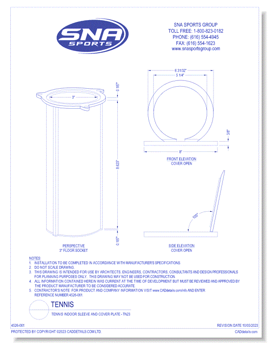 Tennis Indoor Sleeve and Cover Plate - TN23