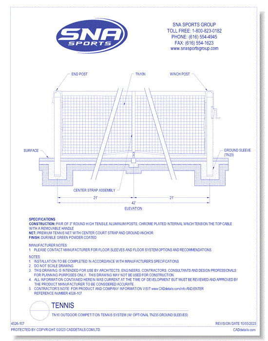 TN10 Outdoor Competition Tennis System (w/ Optional TN235 Ground Sleeves)