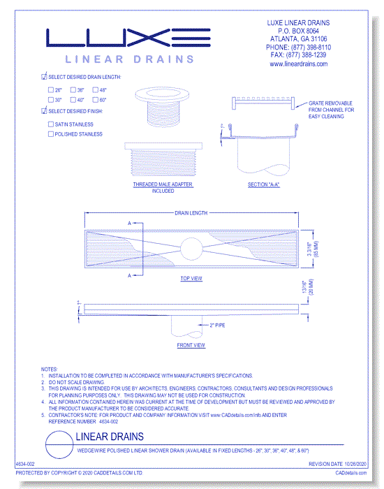 Wedgewire Polished Linear Shower Drain