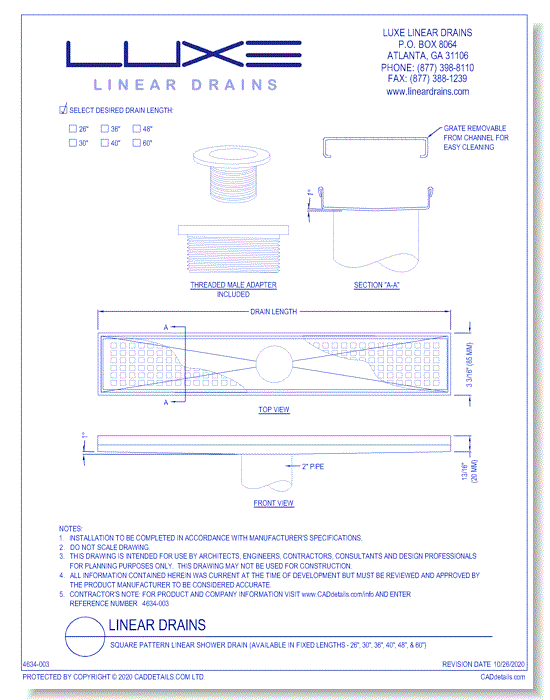 Square Pattern Linear Shower Drain