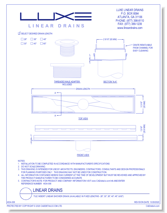Tile Insert Linear Shower Drain