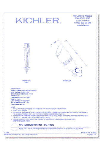 Model:  15517 - 12V MR-16 Fixed Socket Brass Accent Light Centennial Brass (Finish Available in CBR)