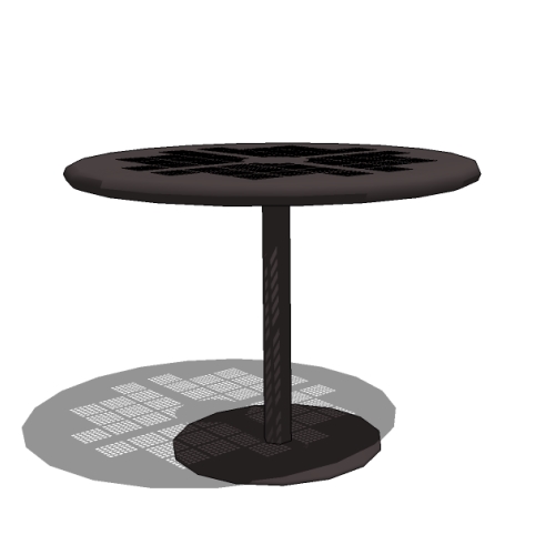Disk Base Café Table: 36 or 42 Inch Dia., Steel Disk Pedestal Base, Perforated Metal Top