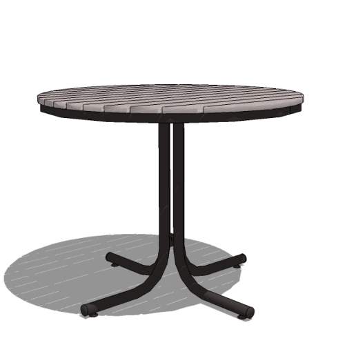 Tube Leg Base Café Table: 36 or 42 In. Diameter, Recycled Plastic or Ipe Wood Top