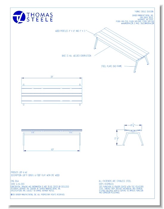 Lofty™ Flat Bench: 6 Ft. Wood IPE