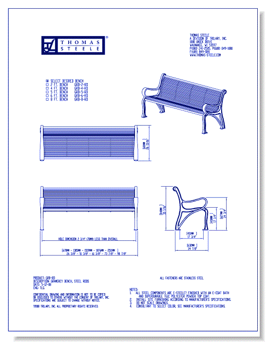 Gramercy™ Bench: Steel Rods
