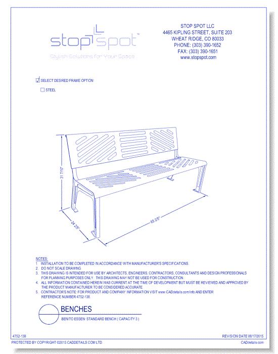 Benito Essen: Standard Bench ( Capacity 3 )