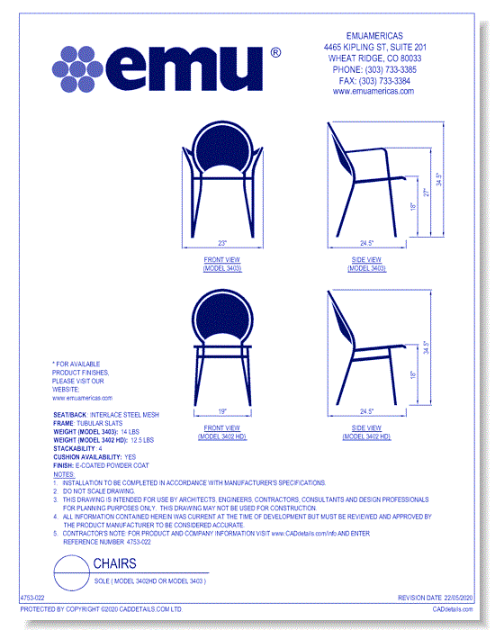 Chair: Sole ( Model 3402HD or Model 3403 )