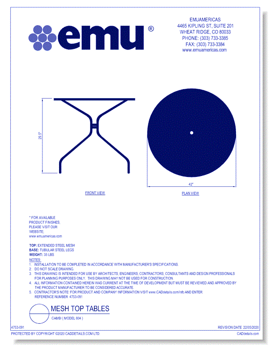 Mesh Top Table: Cambi ( Model 804 )