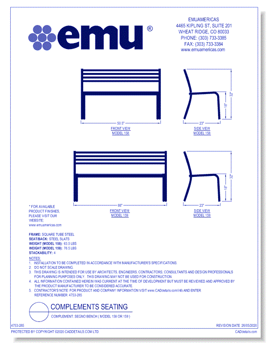 Complement: Segno Bench ( Model 158 or 159 )