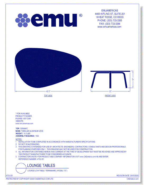 Lounge Low Table: Terramare ( Model 737 )