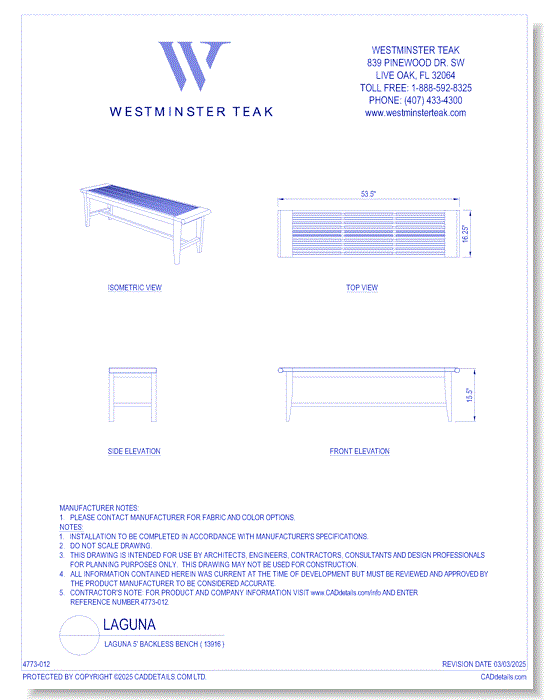 Laguna 5' Backless Bench ( 13916 )