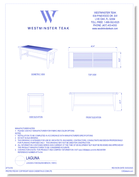 Laguna 4' Backless Bench  ( 13915 )