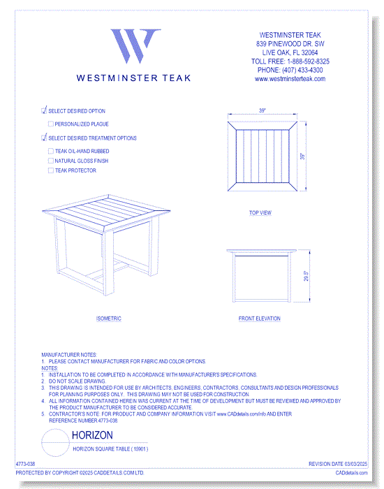 Horizon Square Table ( 15901 )