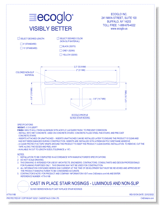 S2-N30 Series Non-Slip Cast in Place Stair Nosings