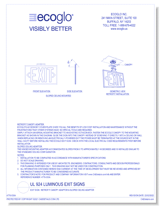 Exit Sign:  Retrofit Canopy Adaptor & Sloped Celing Adaptor