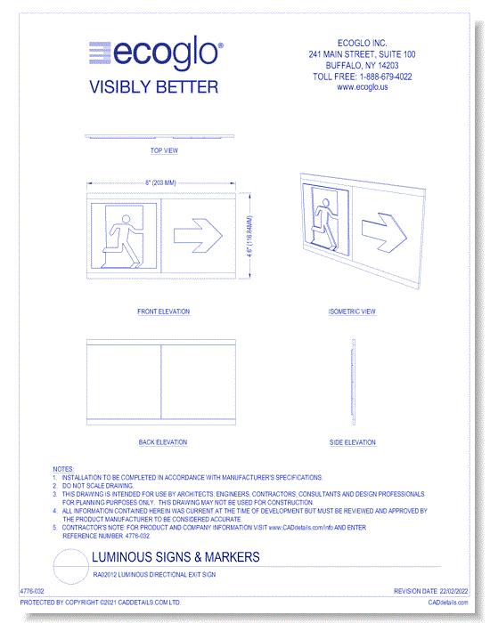 RA02012 Luminous Directional Exit Sign