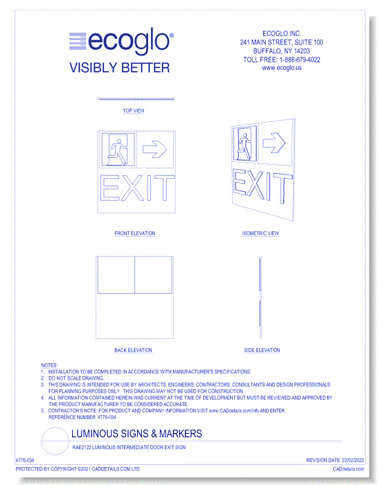 RAE2122 Luminous Intermediate Door Exit Sign