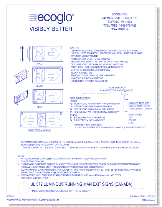 RM Exit Signs Architectural Series: 75 Ft. Rated Visibility