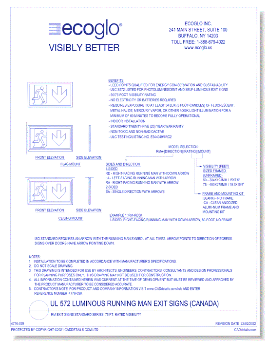 RM Exit Signs Standard Series: 75 Ft. Rated Visibility