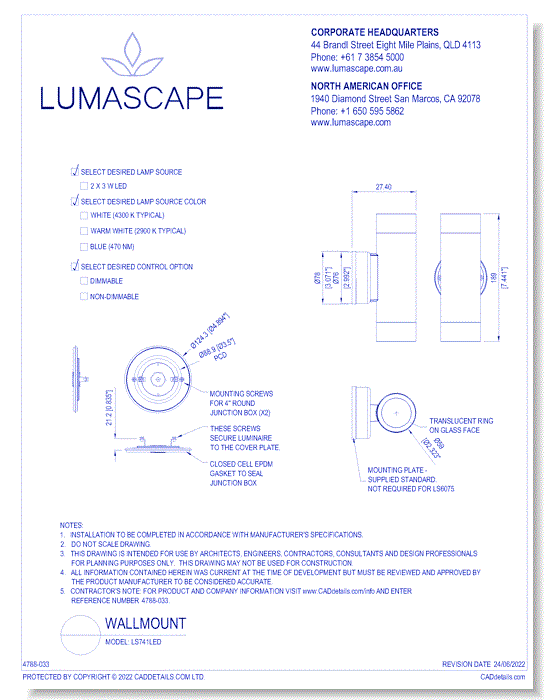 Wallmount Lighting - Model: LS741LED