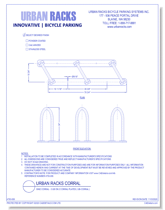 Urban Racks Corral: Bike Corral - 3 UB on 2 corral plates ( UB-Corral )