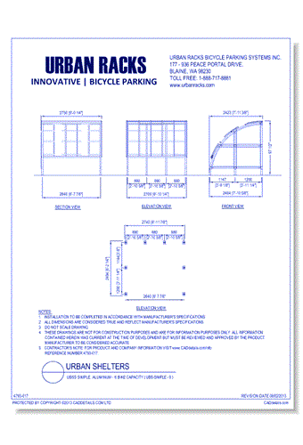 Urban Racks Shelter: UBSS Simple, Anodized Aluminum - 6 Bike Capacity ( UBS-OpenShelter-9 )