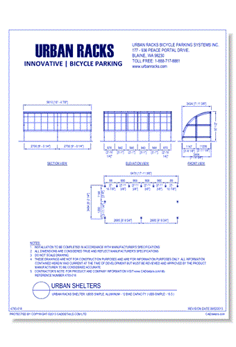 Urban Racks Shelter: UBSS Simple, Anodized Aluminum - 12 Bike Capacity ( UBS-OpenShelter-18.5 )