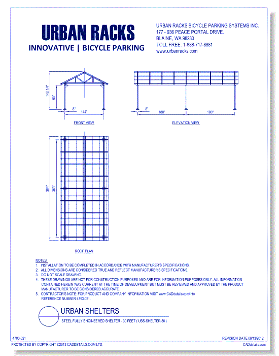 Urban Racks Shelter: Steel Fully Engineered Shelter - 30 Feet ( UBS-OpenShelter-30 )